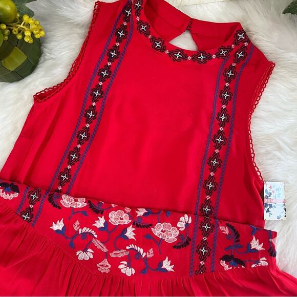 NEW Xhilaration Boho Love Liberty Embroidered Drop Waist Flutter Floral Sundress - Picture 10 of 16